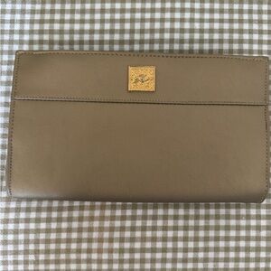 Elegant Tan Clutch with Gold Accent